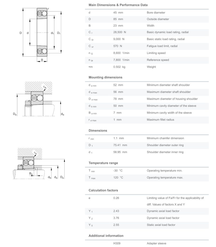 FAG 2209-K-TVH-C3 ตลับลูกปืน 45x85x23 Self Aligning Bearing